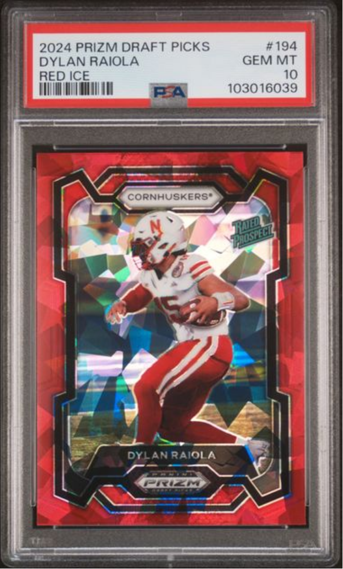 Graded 2024 Panini Prizm Draft Picks Dylan Raiola #194 Red Ice Rookie RC Football Card PSA 10 Gem Mint