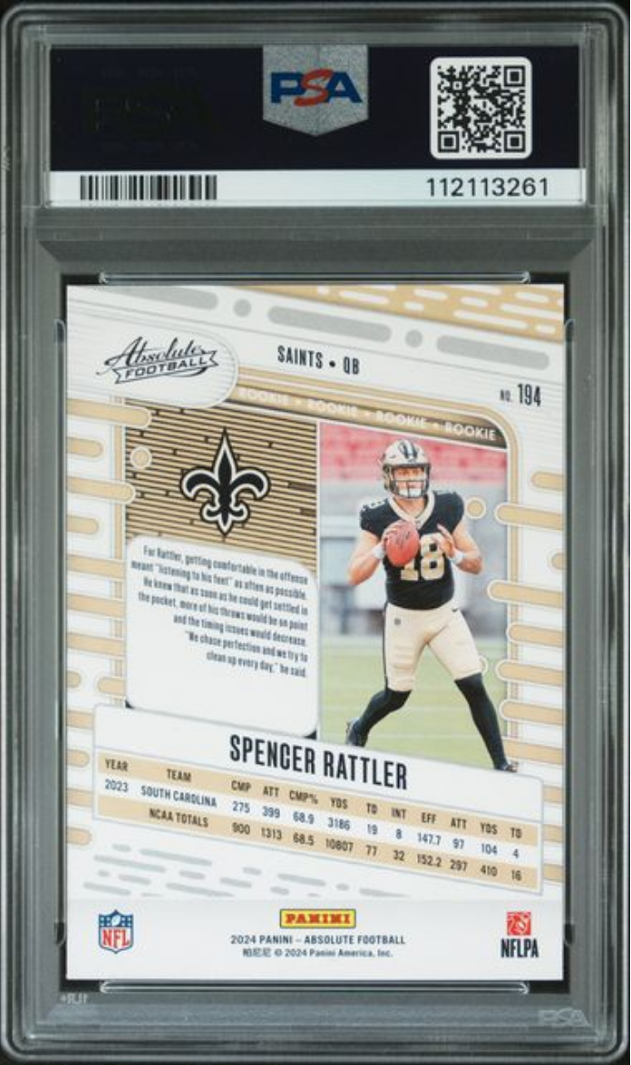 Graded 2024 Panini Absolute Spencer Rattler #194 Rookie RC Football Card PSA 10 Gem Mint