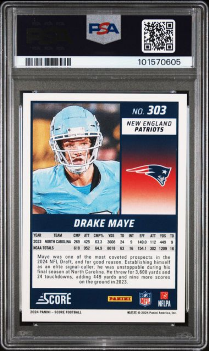 Graded 2024 Panini Score Drake Maye #303 Rookie RC Football Card PSA 10 Gem Mint