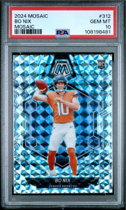 Graded 2024 Panini Mosaic Bo Nix #312 Mosaic Rookie RC Football Card PSA 10 Gem Mint