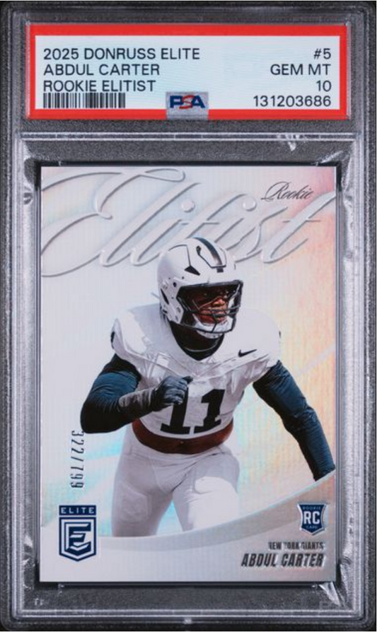 Graded 2025 Panini Donruss Elite Abdul Carter #5 Rookie Elitist /799 Rookie RC Football Card PSA 10 Gem Mint
