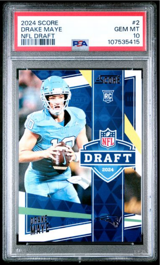 Graded 2024 Panini Score Drake Maye #2 NFL Draft Rookie RC Football Card PSA 10 Gem Mint