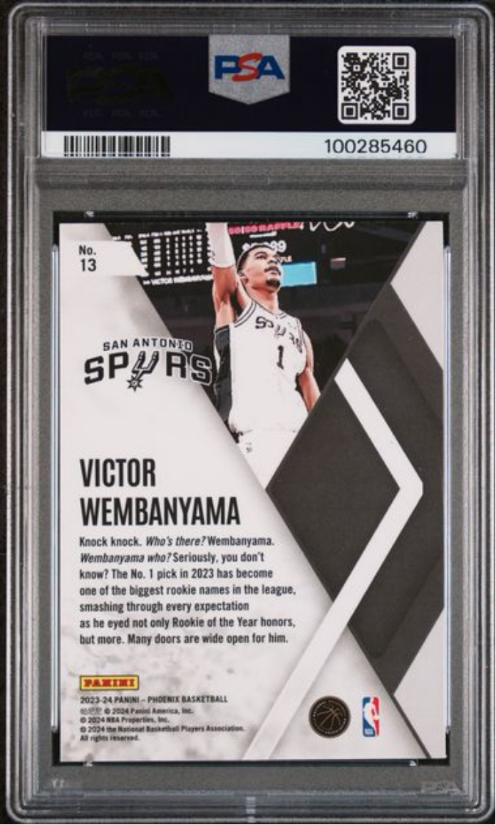 Graded 2023 Panini Phoenix Victor Wembanyama #13 Instant Phenom Rookie RC Basketball Card PSA 10 Gem Mint - Sport Cards