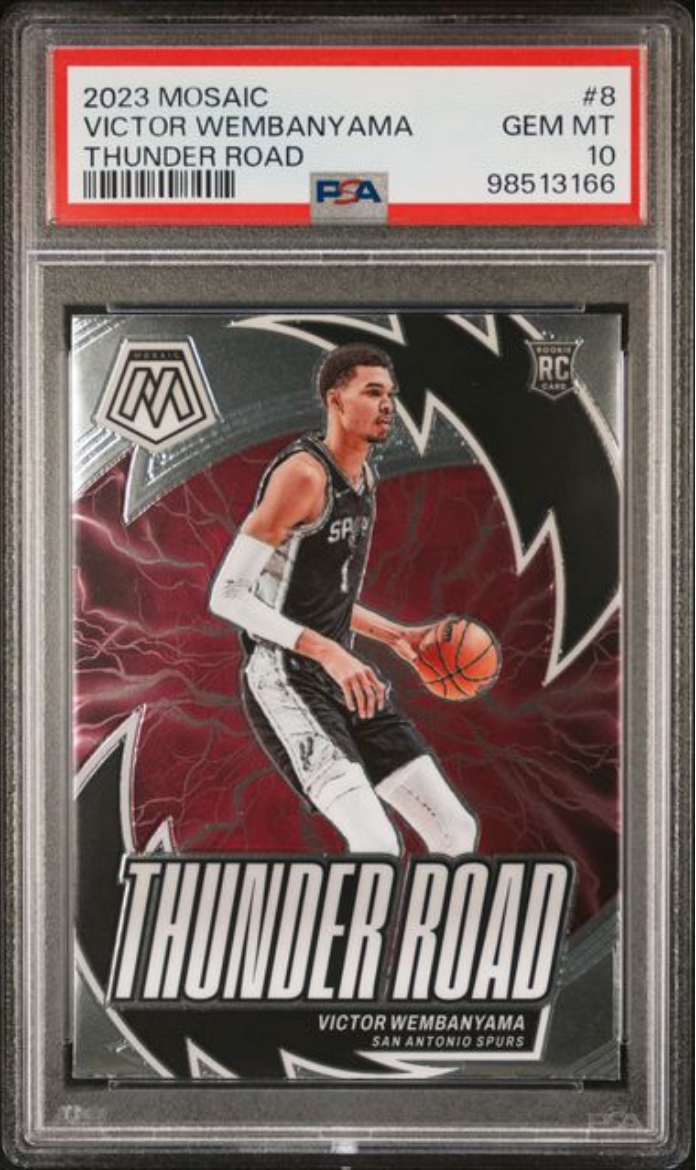Graded 2023 Panini Mosaic Victor Wembanyama #8 Thunder Road Rookie RC Basketball Card PSA 10 Gem Mint - Sport Cards