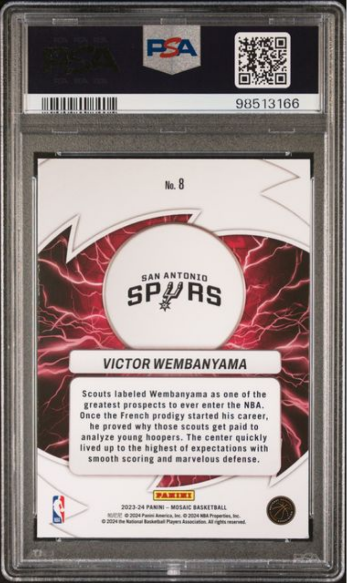 Graded 2023 Panini Mosaic Victor Wembanyama #8 Thunder Road Rookie RC Basketball Card PSA 10 Gem Mint - Sport Cards