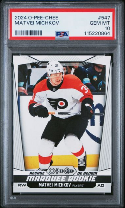 Graded 2024 Upper Deck O-Pee-Chee Matvei Michkov #547 Rookie RC Hockey Card PSA 10 Gem Mint