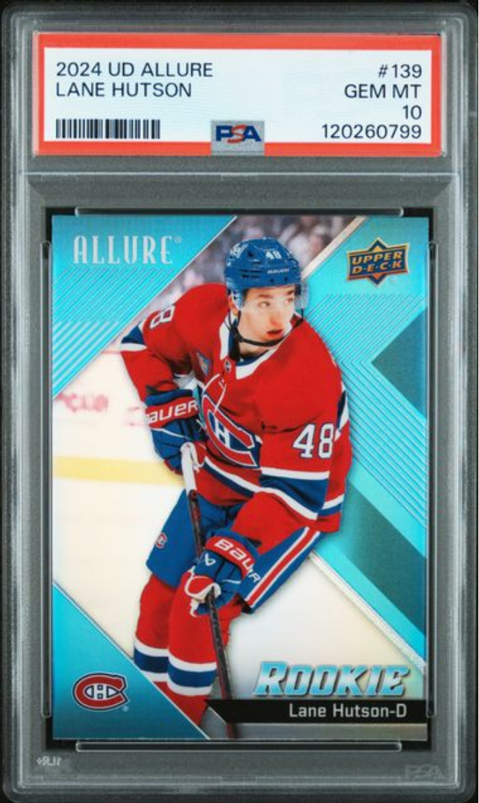 Graded 2024 Upper Deck Allure Lane Hutson #139 Rookie RC Hockey Card PSA 10 Gem Mint