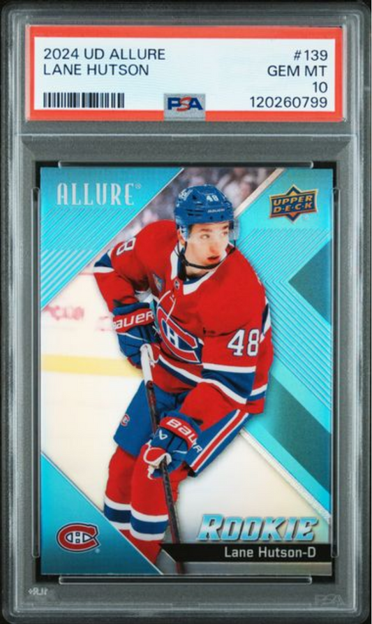 Graded 2024 Upper Deck Allure Lane Hutson #139 Rookie RC Hockey Card PSA 10 Gem Mint