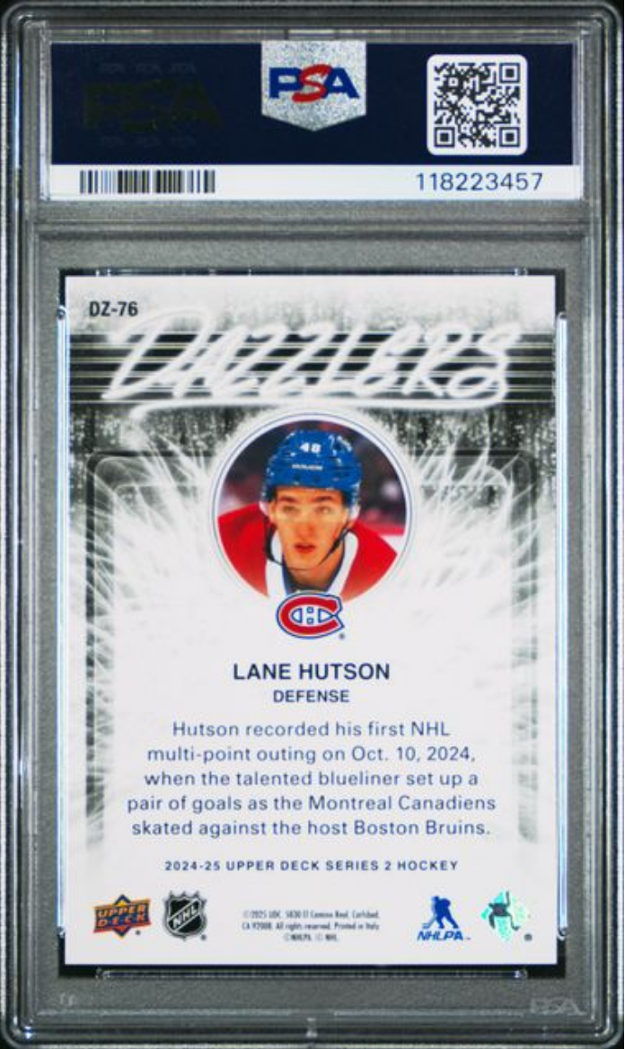 Graded 2024 Upper Deck Lane Hutson #DZ76 Dazzlers Orange Rookie RC Hockey Card PSA 10 Gem Mint
