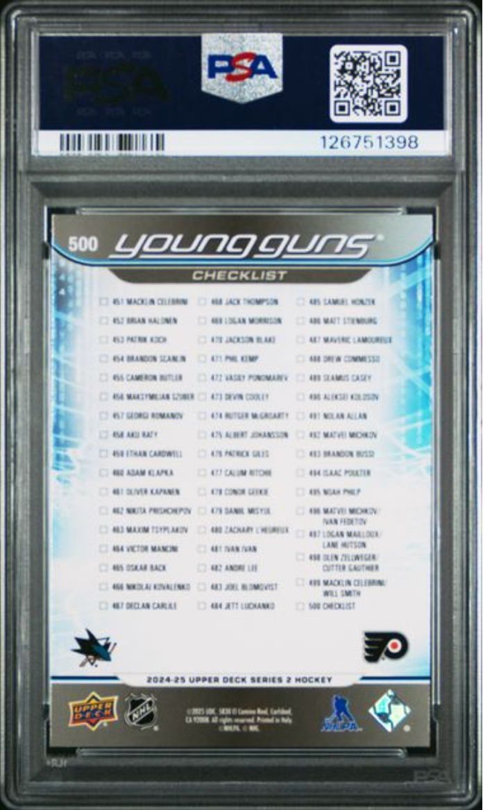 Graded 2024 Upper Deck Macklin Celebrini/Matvei Michkov #500 Rookie RC Hockey Card PSA 10 Gem Mint