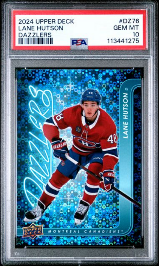 Graded 2024 Upper Deck Lane Hutson #DZ76 Dazzlers Rookie RC Hockey Card PSA 10 Gem Mint