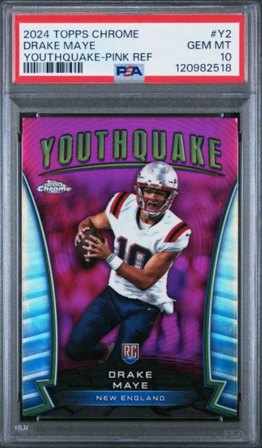 Graded 2024 Topps Chrome Drake Maye #Y2 Youthquake Pink Refractor Rookie RC Football Card PSA 10 Gem Mint