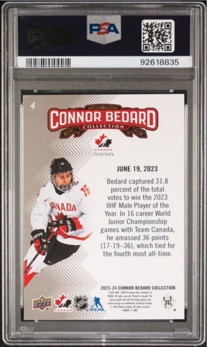 Graded 2023 Upper Deck Bedard Collection Connor Bedard #4 Rookie RC Hockey Card PSA 10 Gem Mint