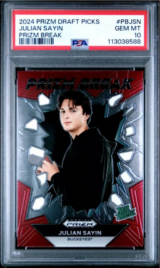 Graded 2024 Panini Prizm Draft Picks Julian Sayin #PBJSN Prizm Break Rookie RC Football Card PSA 10 Gem Mint