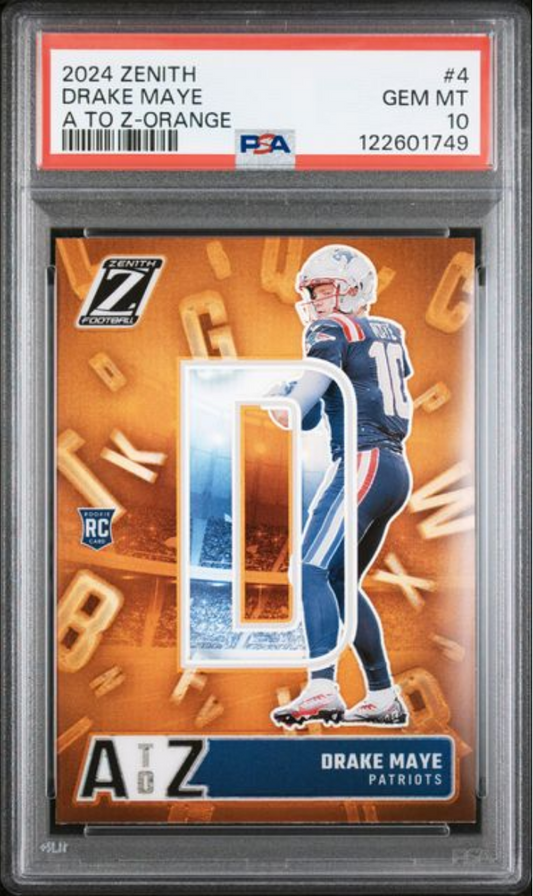 Graded 2024 Panini Zenith Drake Maye #4 A to Z Orange Rookie RC Football Card PSA 10 Gem Mint