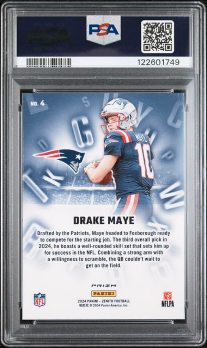 Graded 2024 Panini Zenith Drake Maye #4 A to Z Orange Rookie RC Football Card PSA 10 Gem Mint