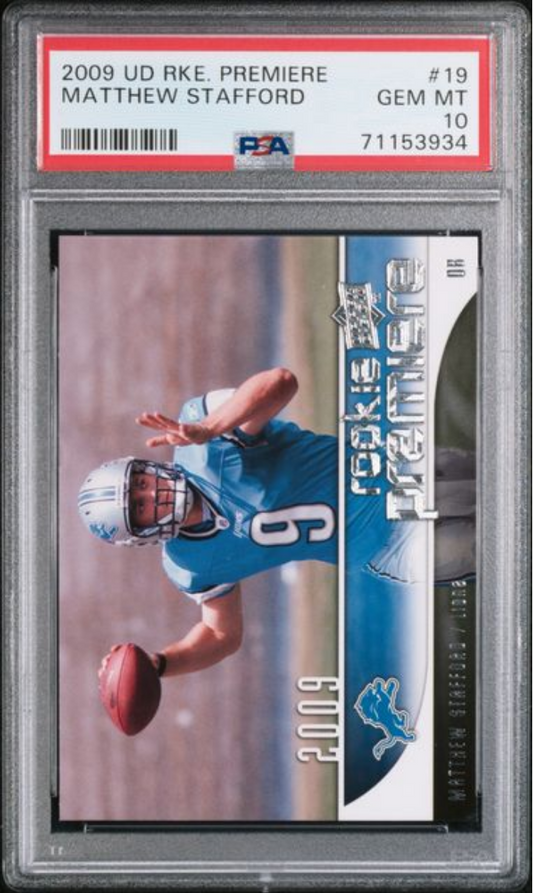 Graded 2009 Upper Deck Rookie Premiere Matthew Stafford #19 Rookie RC Football Card PSA 10 Gem Mint