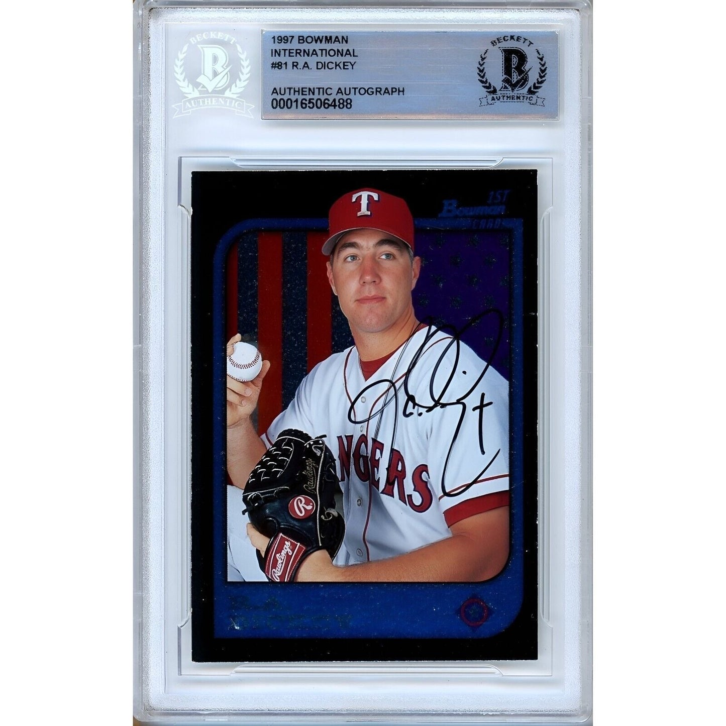 R.A. Dickey Texas Rangers Signed 1997 Bowman International Card Beckett Auth Auto Slab