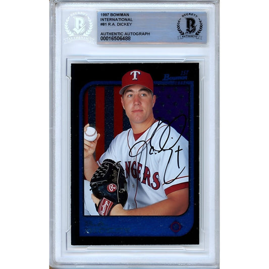 R.A. Dickey Texas Rangers Signed 1997 Bowman International Card Beckett Auth Auto Slab