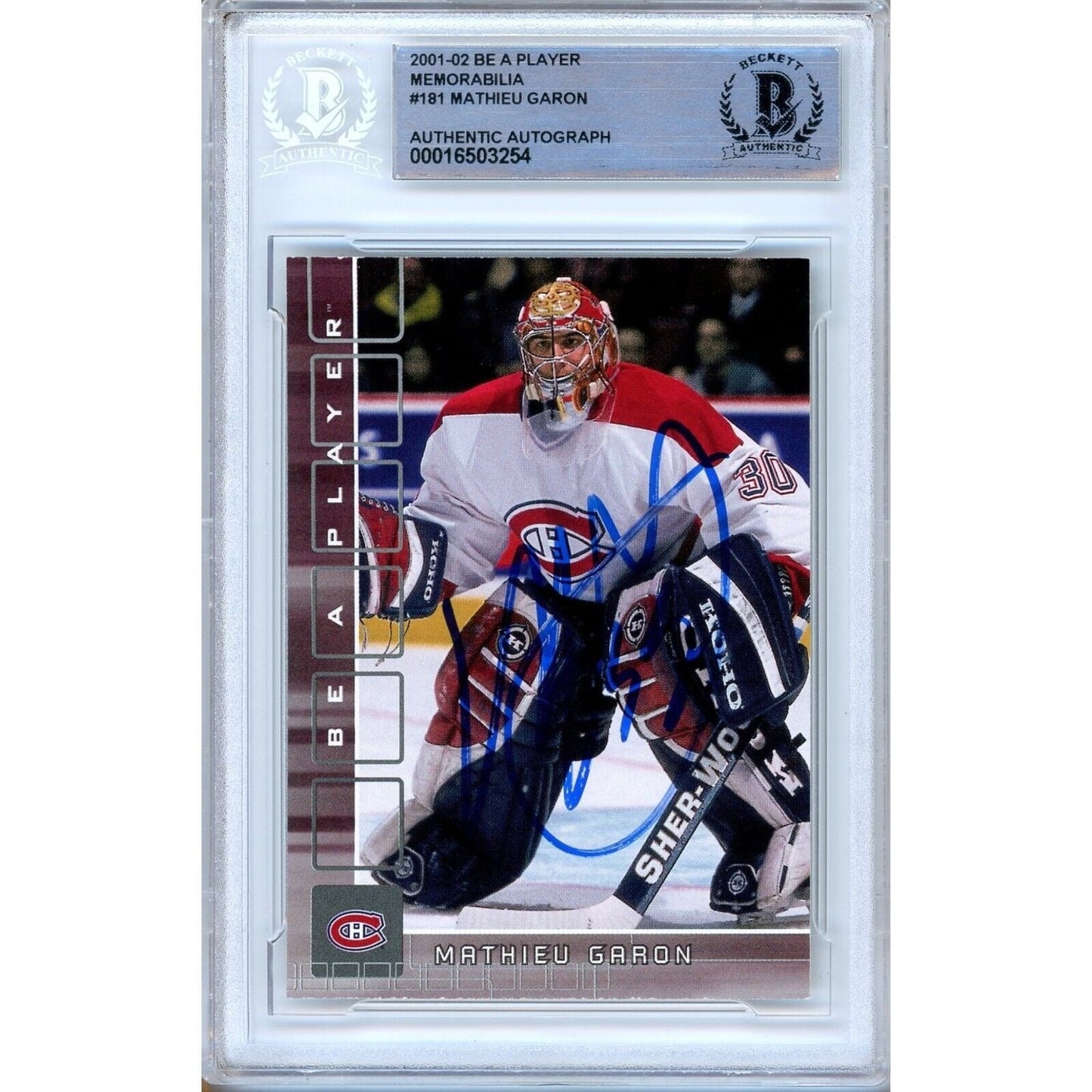 Mathieu Garon Canadiens Signed 2002-03 BAP Memorabilia Hockey Card Beckett Auth Auto