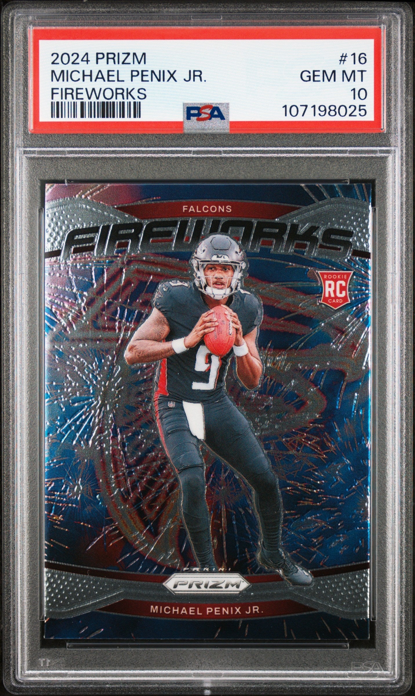 Graded 2024 Panini Prizm Michael Penix Jr #16 Fireworks Rookie RC Football Card PSA 10 Gem Mint
