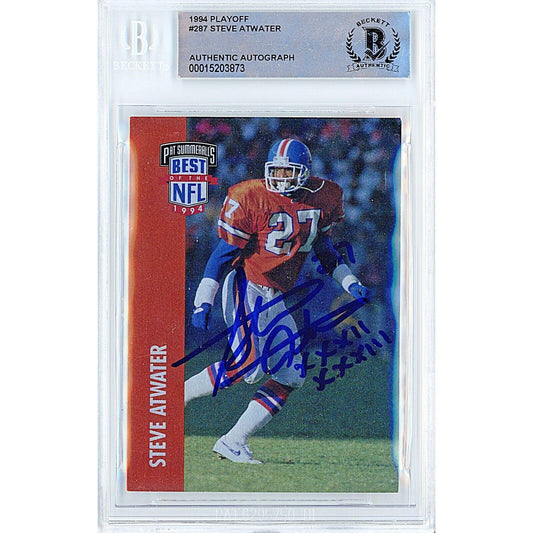 Steve Atwater Denver Broncos Signed 1994 NFL Playoff Card Beckett Authentic Auto Slab