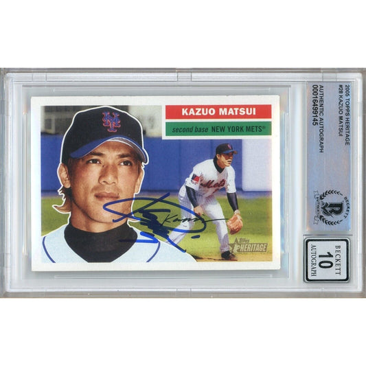 2005 Topps Heritage #28 — Kaz Matsui New York Mets Autographed Trading Card — Beckett Authentication