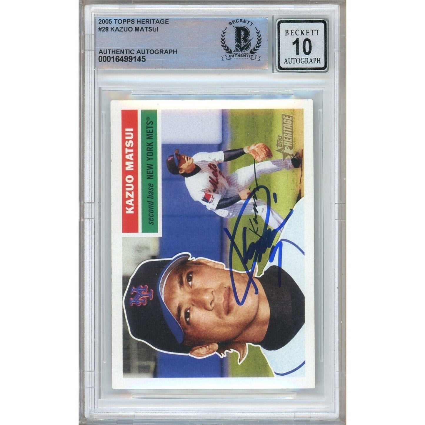 2005 Topps Heritage #28 — Kaz Matsui New York Mets Autographed Trading Card — Beckett Authentication