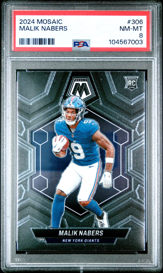 Graded 2024 Panini Mosaic Malik Nabers #306 Rookie RC Football Card PSA 8 Near Mint