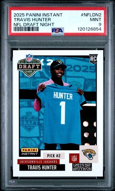 Graded 2025 Panini Instant Travis Hunter #NFLDN2 NFL Draft Night Rookie RC Football Card PSA 9 Mint