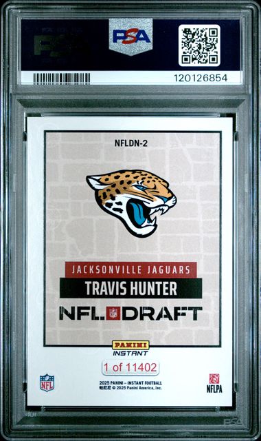 Graded 2025 Panini Instant Travis Hunter #NFLDN2 NFL Draft Night Rookie RC Football Card PSA 9 Mint