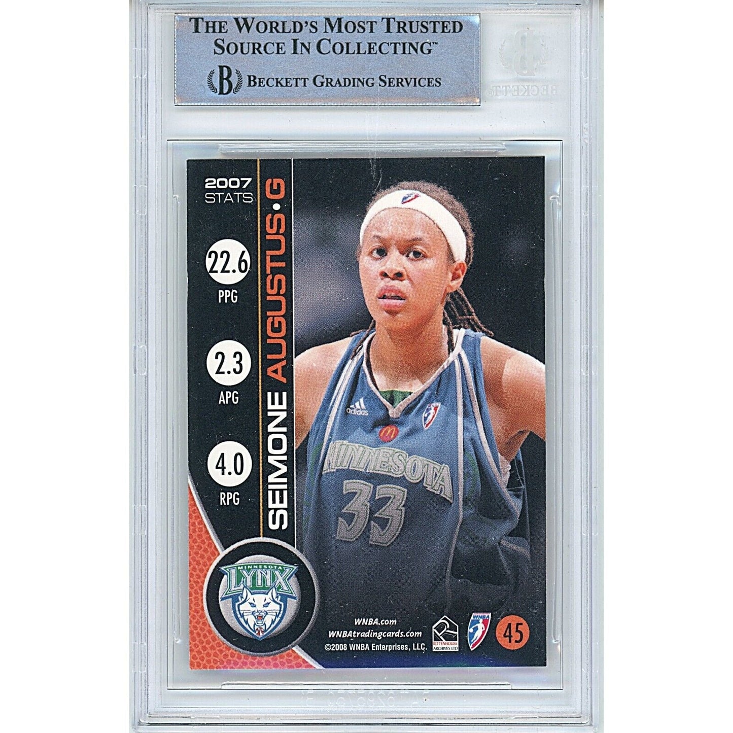 Seimone Augustus Minnesota Lynx Signed 2008 WNBA Card Beckett Authentic Auto Slab