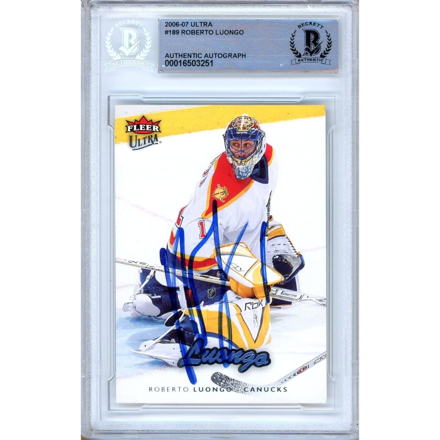Roberto Luongo Florida Panthers Signed 2006-07 Fleer Ultra Card Beckett Auth Auto Slab HOF