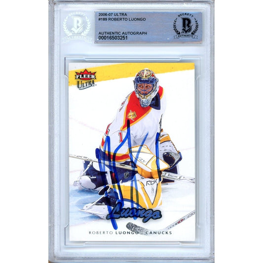 Roberto Luongo Florida Panthers Signed 2006-07 Fleer Ultra Card Beckett Auth Auto Slab HOF