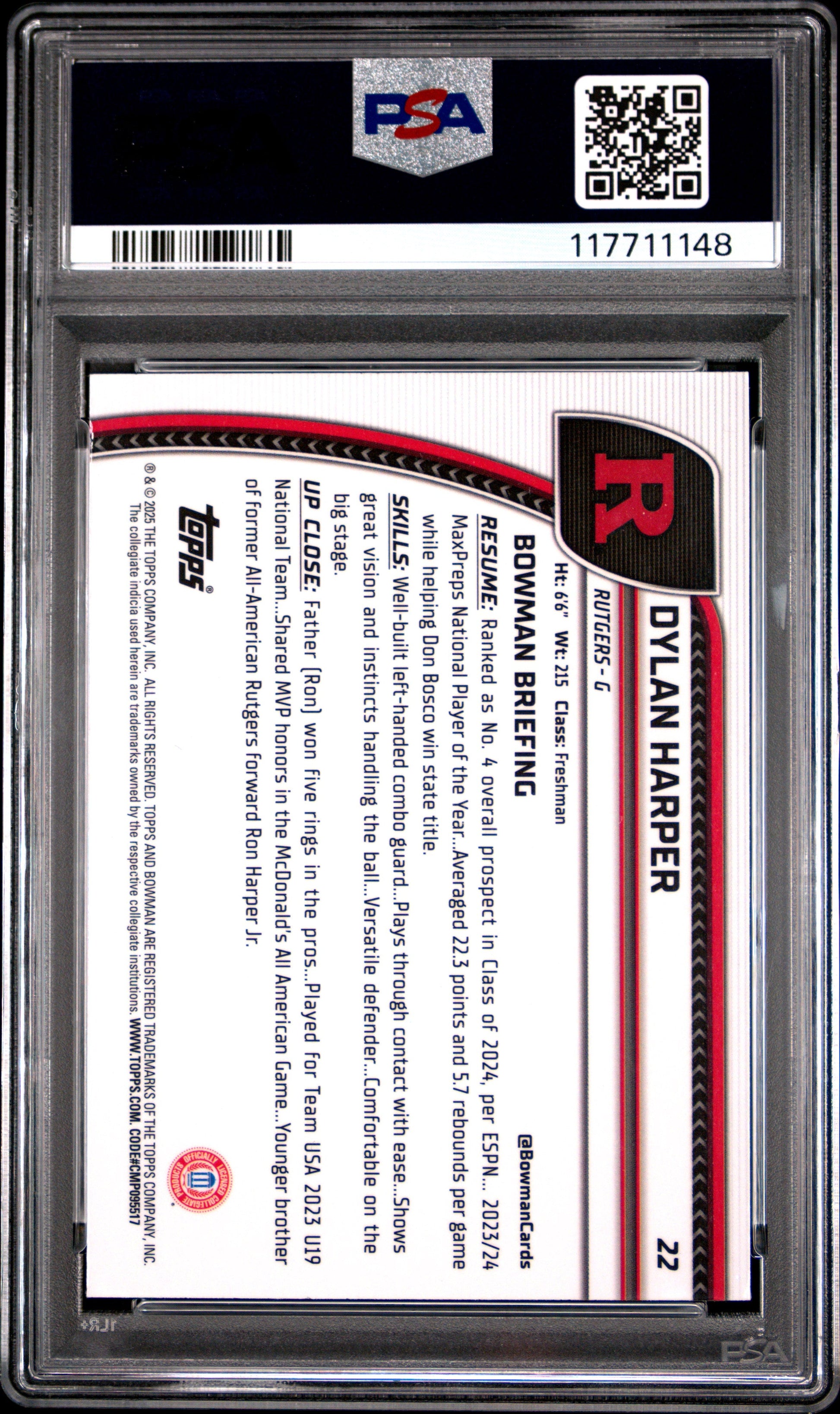 Graded 2024 Topps Bowman U Chrome Dylan Harper #22 Rookie RC Basketball Card PSA 10 Gem Mint - Sport Cards