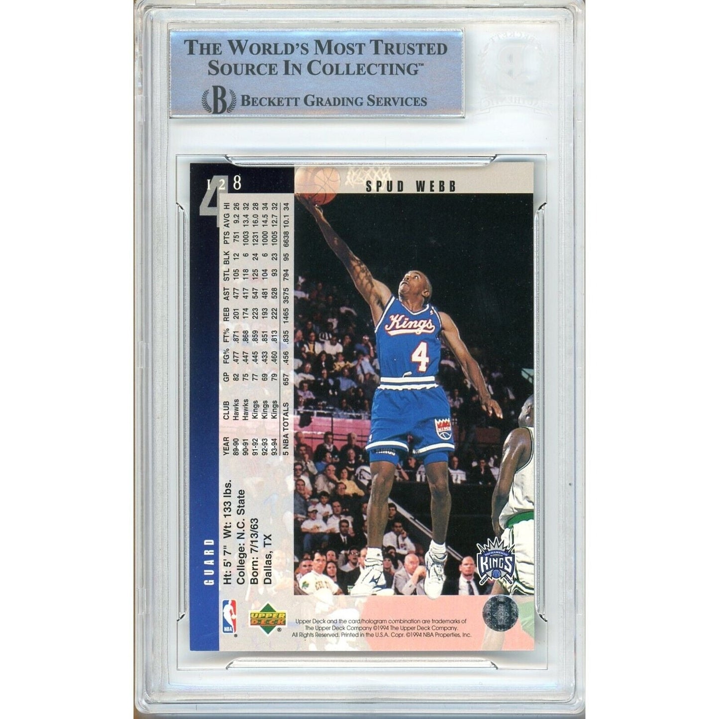 Spud Webb Sacramento Kings Signed 1994-95 Upper Deck Card Beckett Authentic Auto Slab