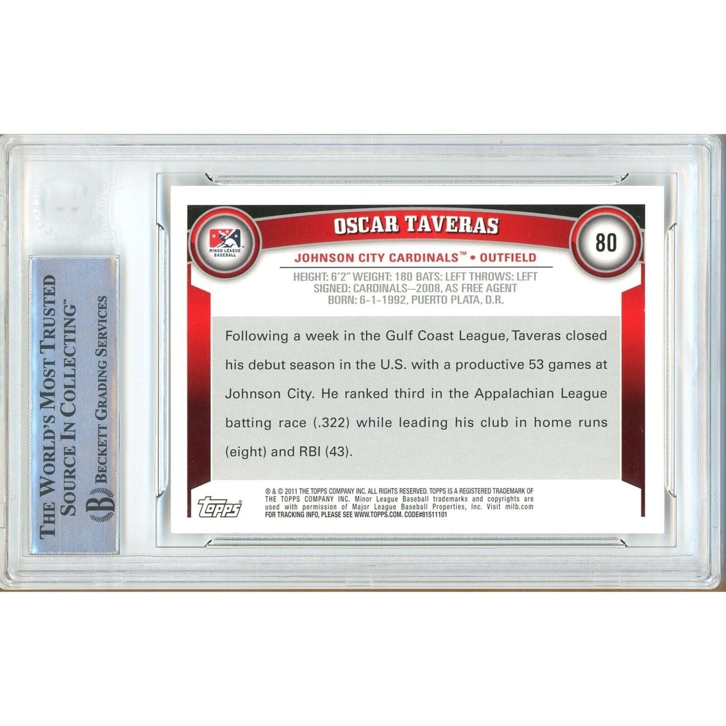 Oscar Taveras St Louis Cardinals Signed 2011 Topps Pro Debut Card BAS Auth Auto Slab RC