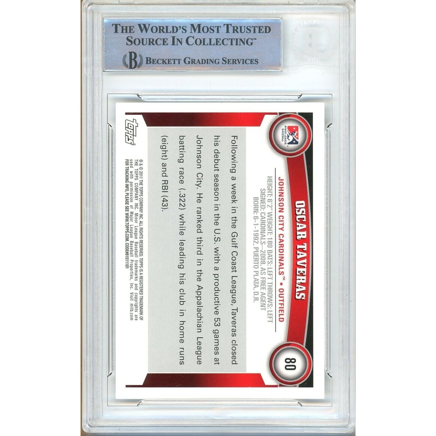 Oscar Taveras St Louis Cardinals Signed 2011 Topps Pro Debut Card BAS Auth Auto Slab RC