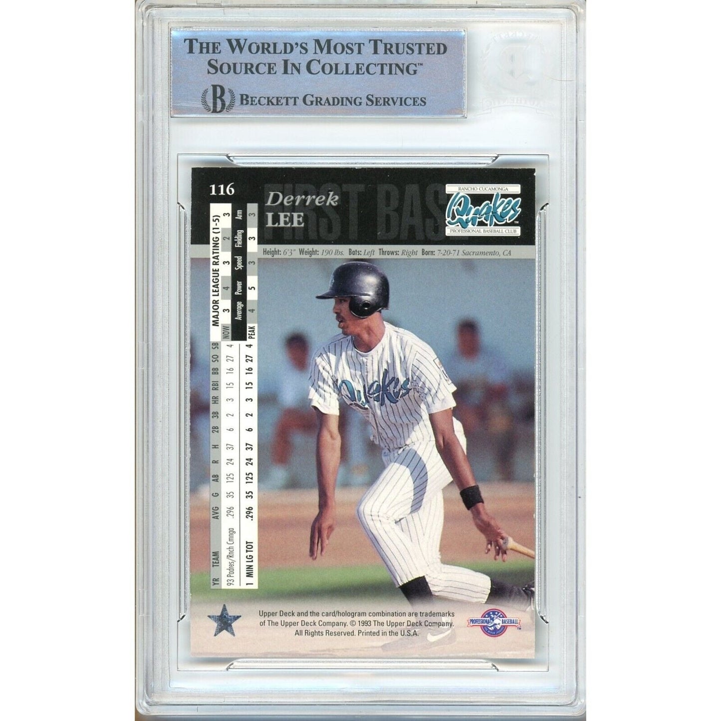 1994 Upper Deck Minors #116 — Derrek Lee San Diego Padres Autographed Trading Card — Beckett Authentication