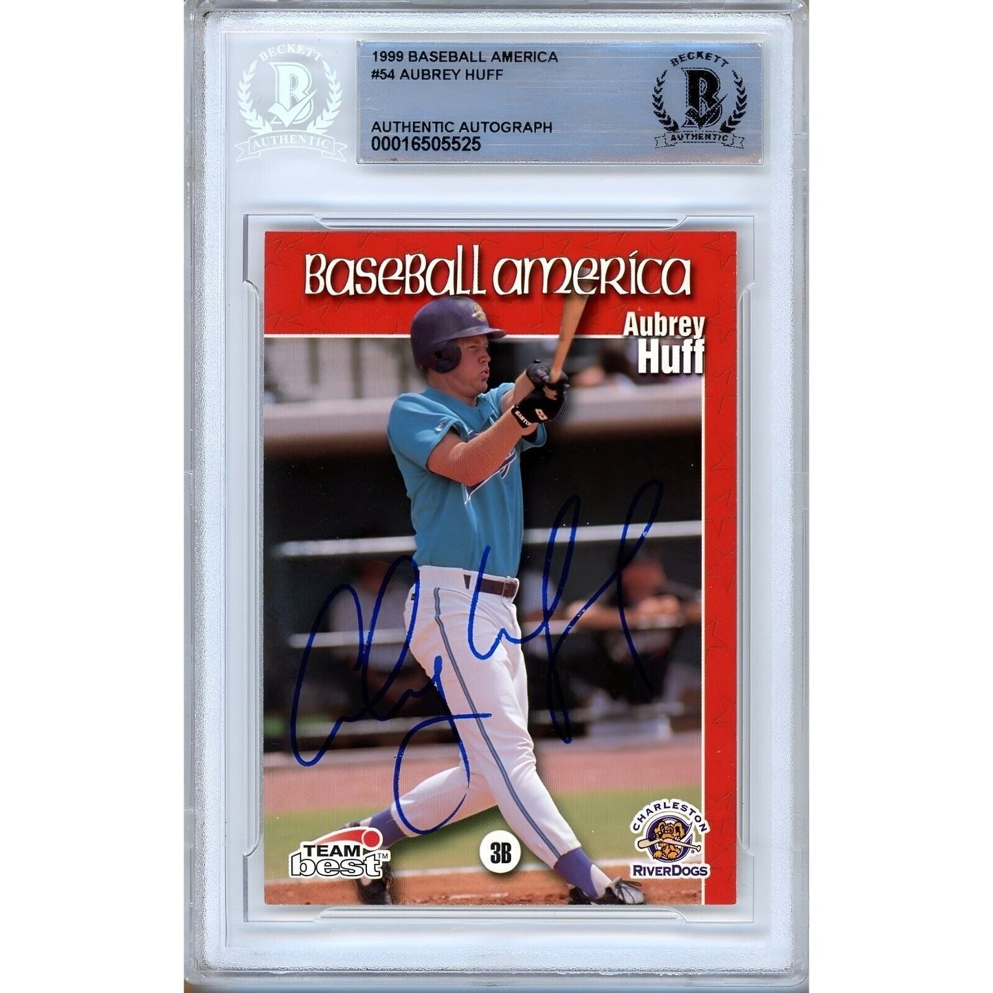 1999 Team Best #54 — Aubrey Huff Tampa Bay Rays Autographed Trading Card — Beckett Authentication