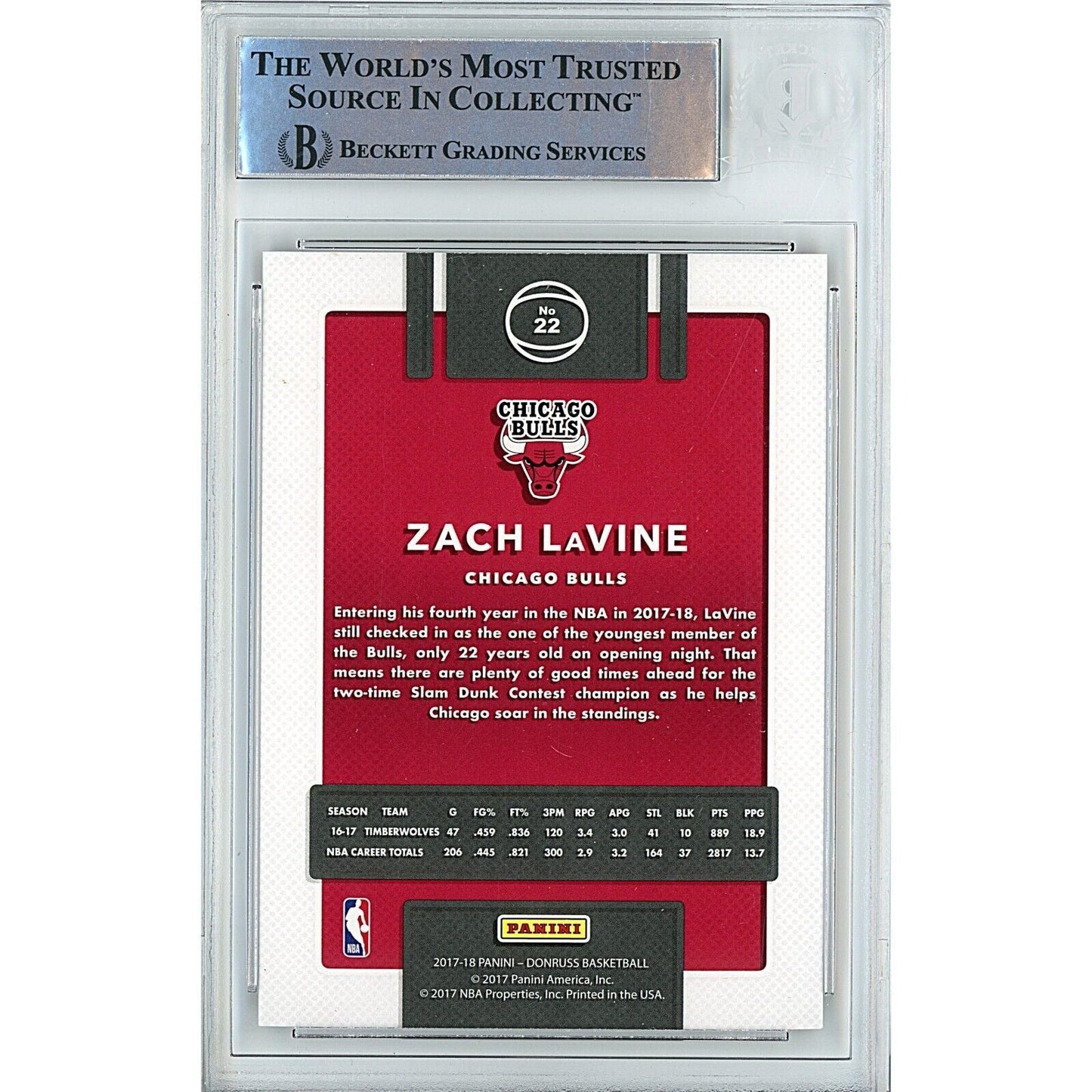 Zach LaVine Chicago Bulls Signed 2017-18 Donruss Card MN Timberwolves Beckett Auth Auto