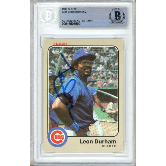 1983 Fleer #495— Leon Durham Chicago Cubs Autographed Trading Card — Beckett Authentication