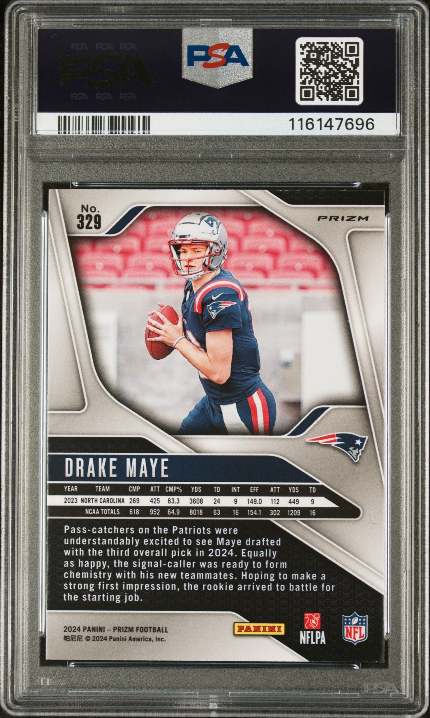 Graded 2024 Panini Prizm Drake Maye #329 Disco Prizm Rookie RC Football Card PSA 10 Gem Mint