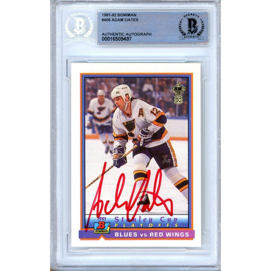 1990 Bowman #406 — Adam Oates St Louis Blues Autographed Trading Card — Beckett Authentication