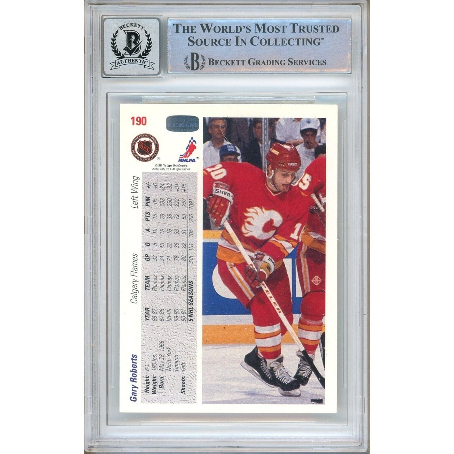 1991-92 Upper Deck #190 — Gary Roberts Calgary Flames Autographed Trading Card — Beckett Authentication