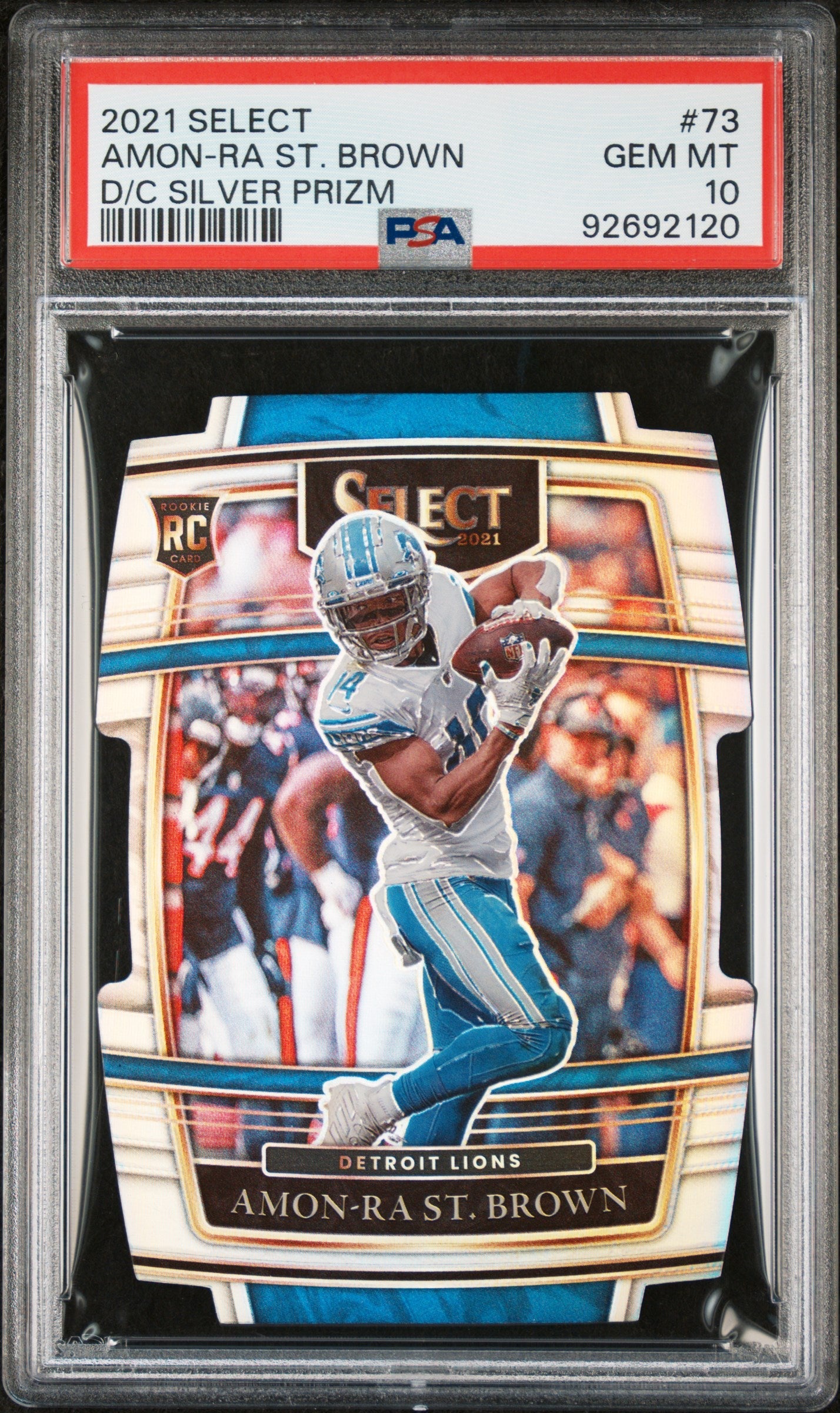 Graded 2021 Panini Select Amon-Ra St. Brown #73 Die Cut Silver Prizm Rookie RC Football Card PSA 10 Gem Mint