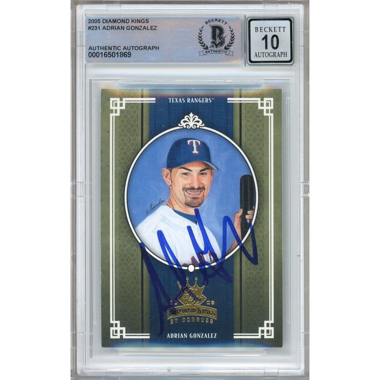 2005 Donruss Diamond Kings #231 — Adrian Gonzalez Texas Rangers Autographed Trading Card — Beckett Authentication Auto-10 Graded