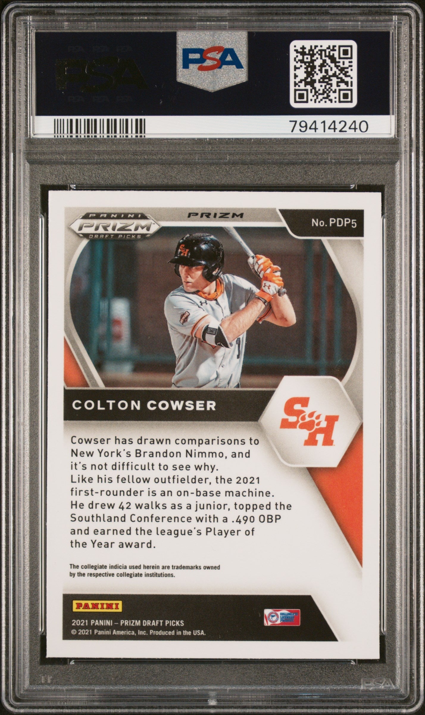 Graded 2021 Panini Prizm Draft Picks Colton Cowser #PDP5 Green Pulsar Rookie RC Baseball Card PSA 10 Gem Mint