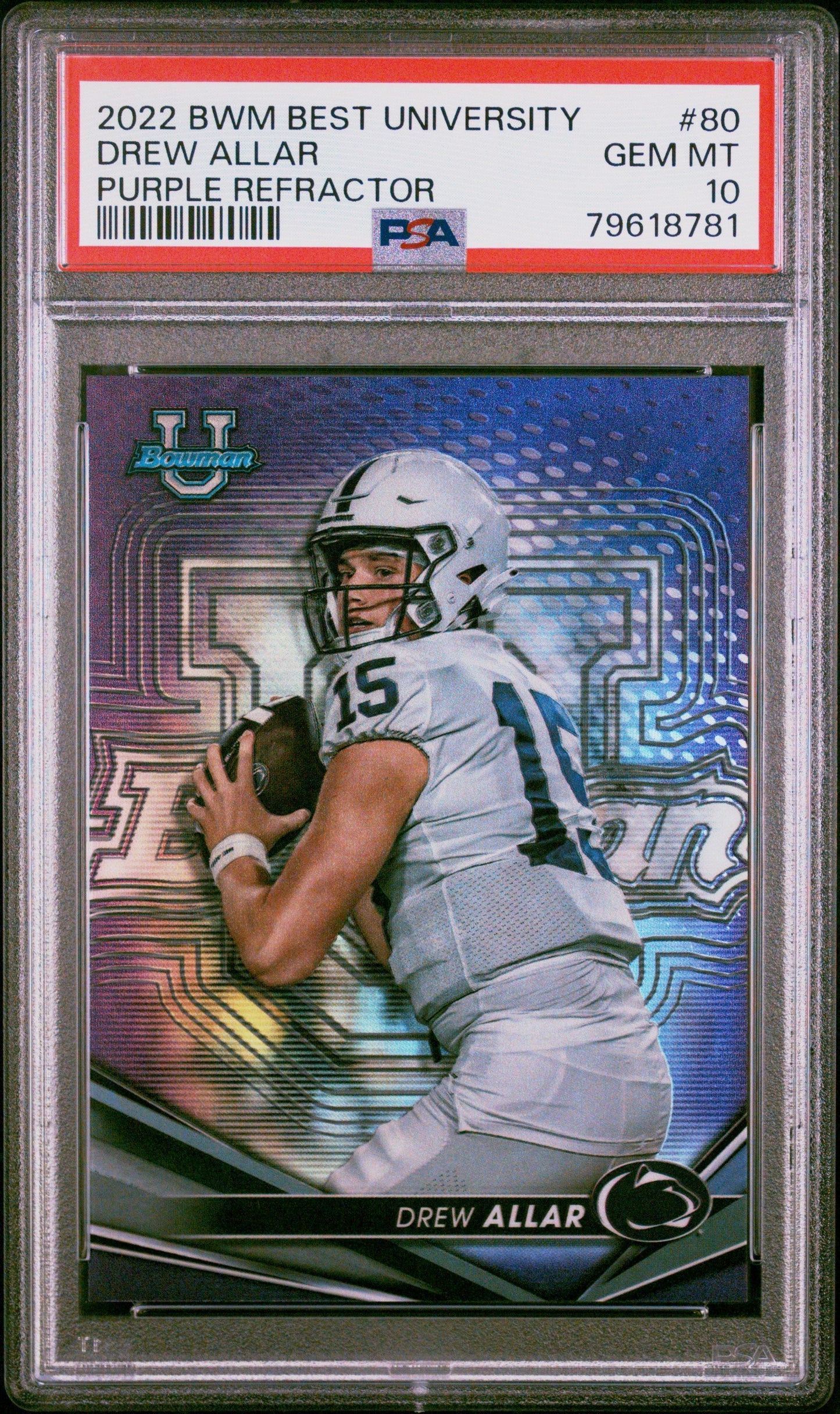 Graded 2022 Topps Bowman Best University Drew Allar #80 Purple Refractor #/250 Rookie RC Football Card PSA 10 Gem Mint - Sport Cards
