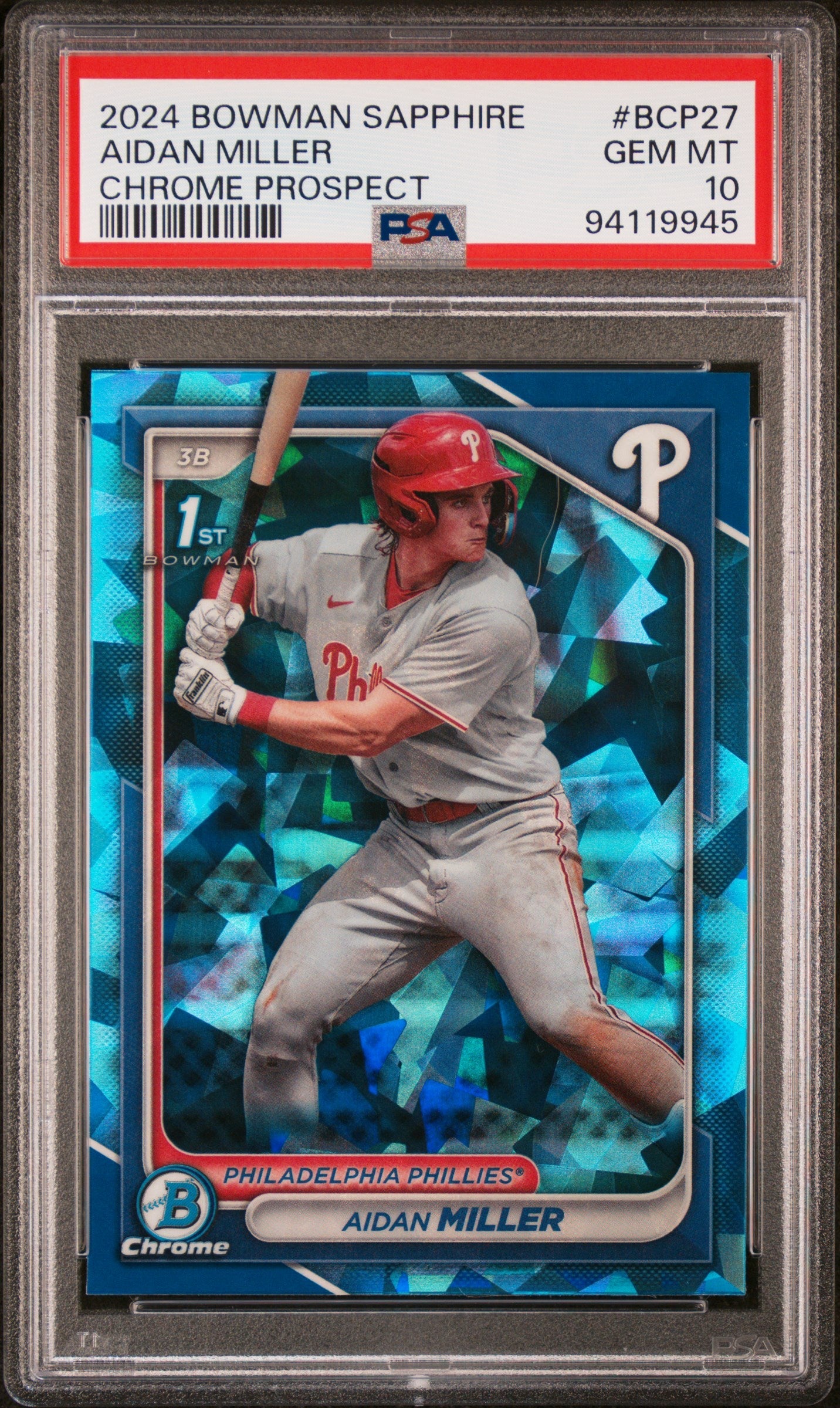 Graded 2024 Topps Bowman Sapphire Aidan Miller #BCP27 Chrome Prospects Rookie RC Baseball Card PSA 10 Gem Mint